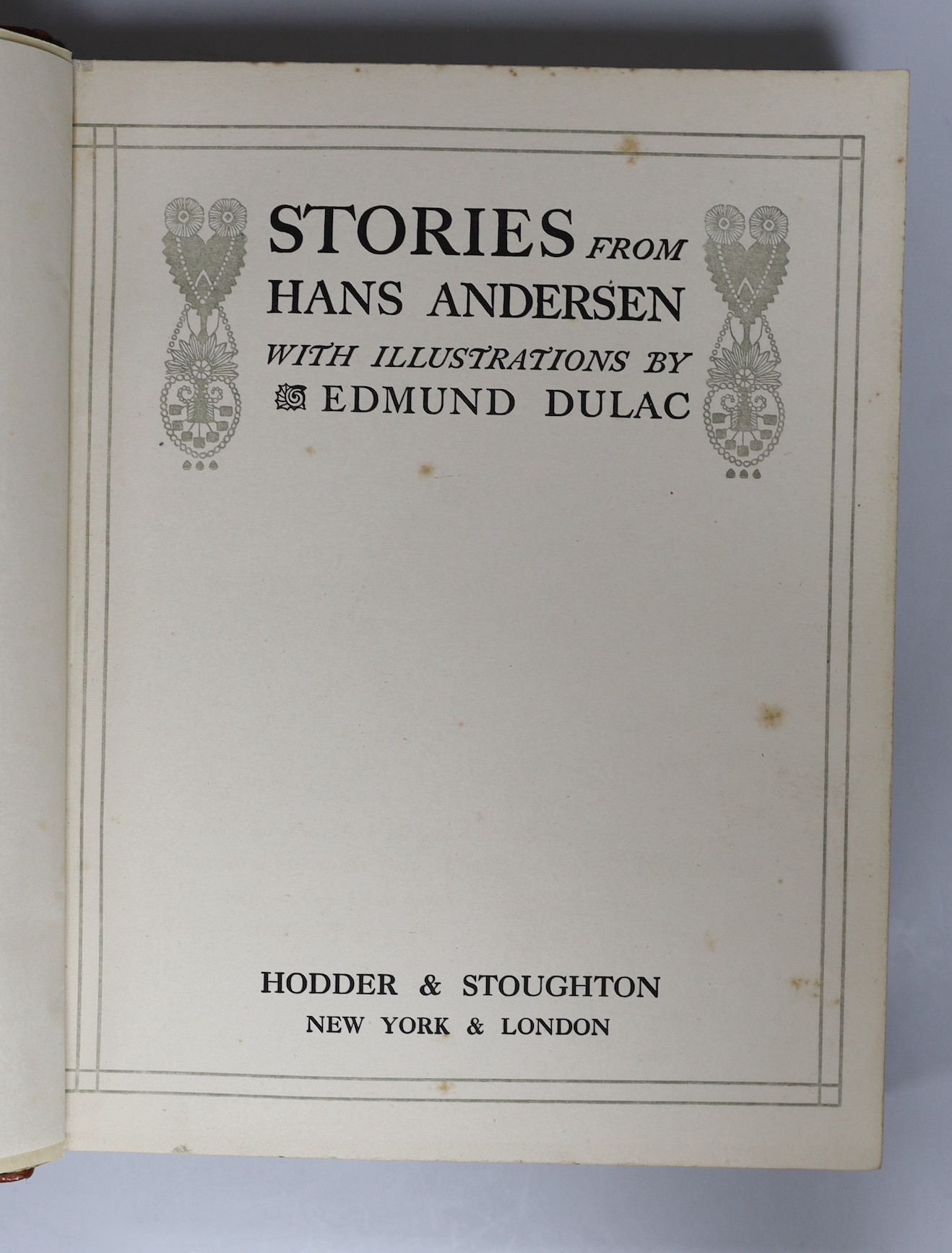 Dulac, Edmund (illustrator) - Stories from Hans Andersen, with 28 tipped-in colour plates, in later fine Art Deco brown morocco binding gilt with renewed end papers, Hodder and Stoughton, London, [1911]